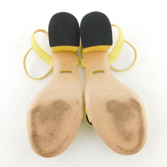 GUCCI GG Logo Sunflower Yellow Leather Ankle Strap Block Heel Sandals 38 - Picture 9 of 11